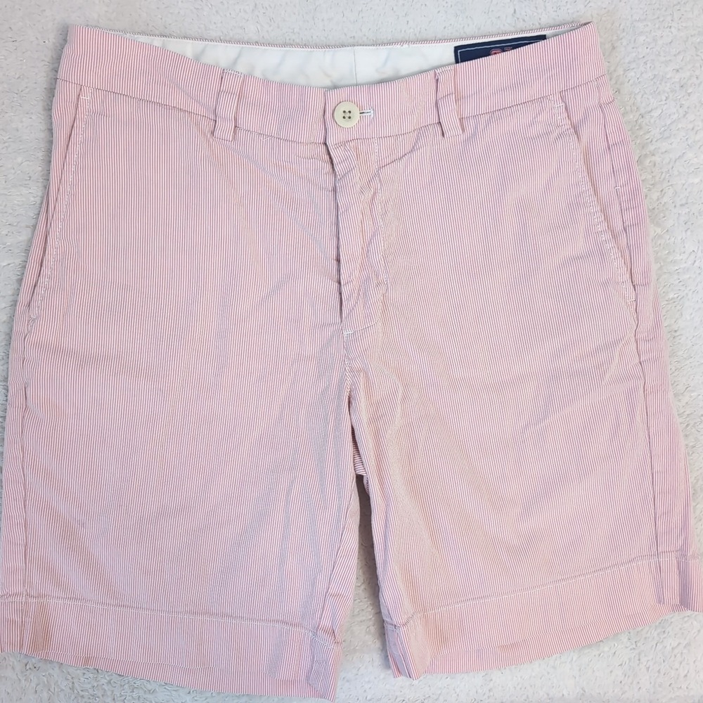 Vineyard Vines Men's Seersucker Breaker Short Pink and White Pinstripe Size 30x9